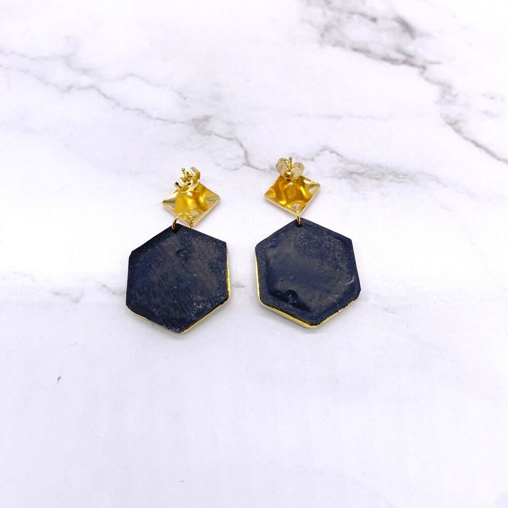Black Holographic Celestial Crescent Moon Dangle Stud Earrings - Picture 4 of 15